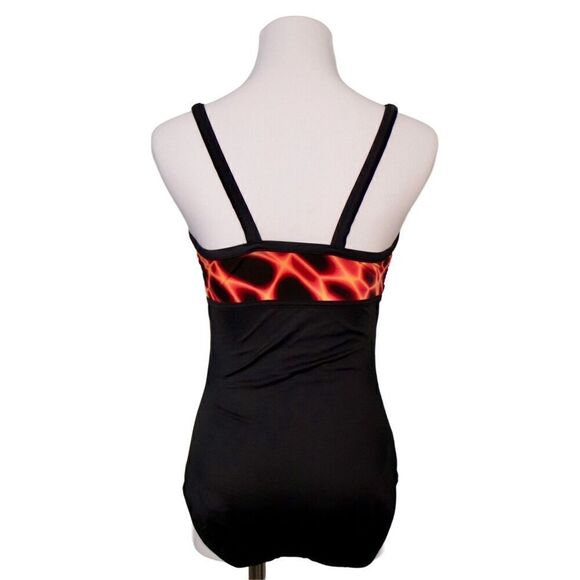A & H Sportswear On Fire Black Tank 1pc Swimsuit Built‎ in Bra sz MEDIUM (8-10) - Picture 2 of 9